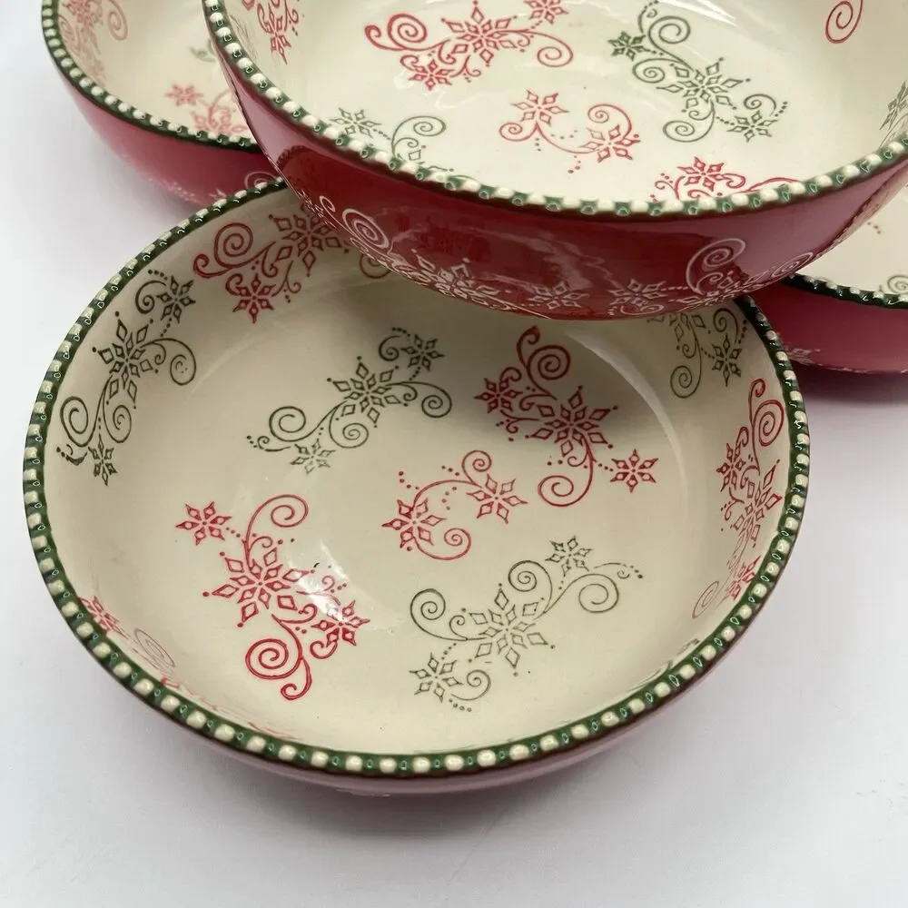 Temp-Tations 8 “ Red Poinsetta Bowls With Ruffled Edge - Set Of 4